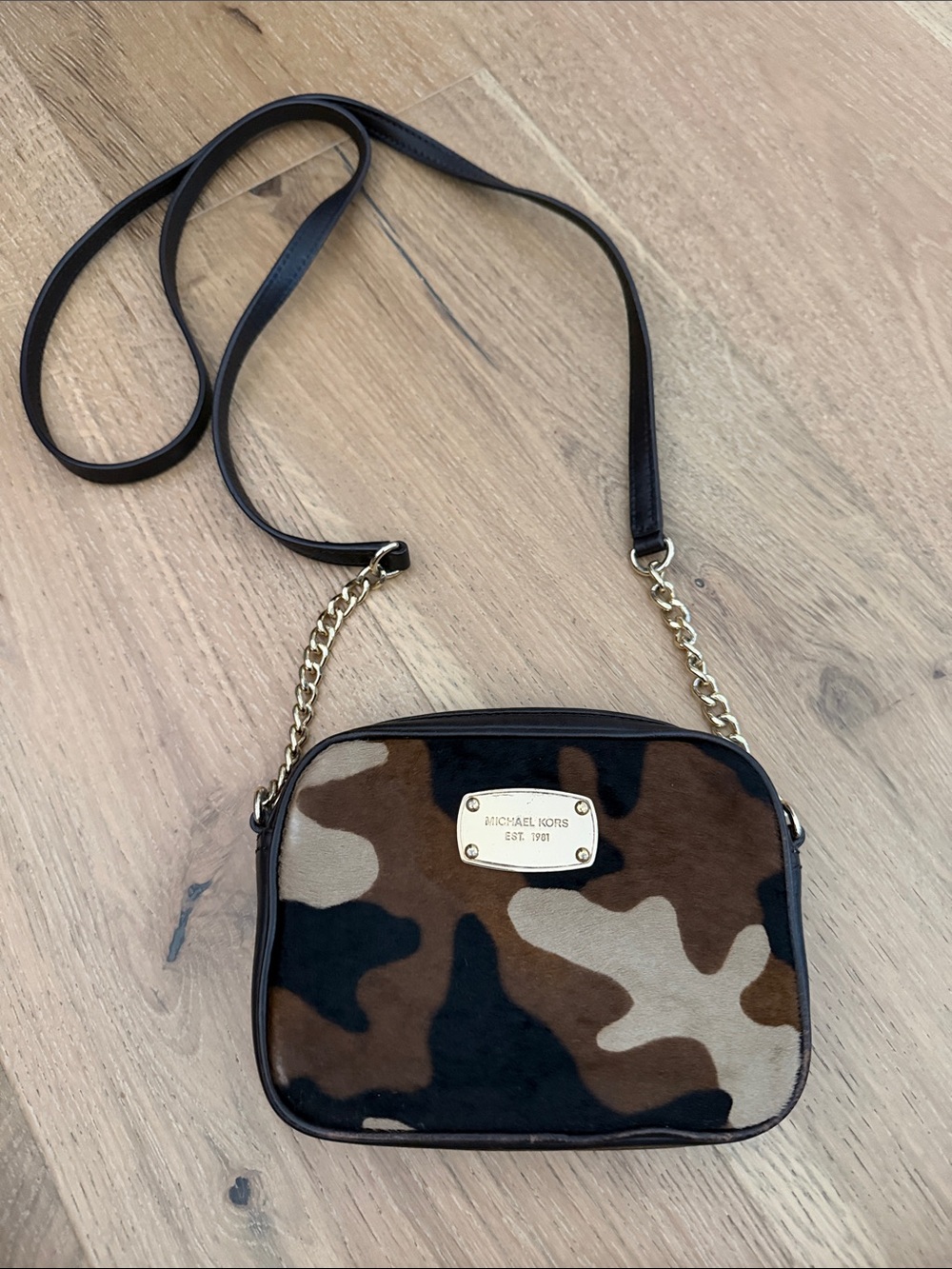 Michael Kors Camouflage Print Crossbody Bag in Brown and Black